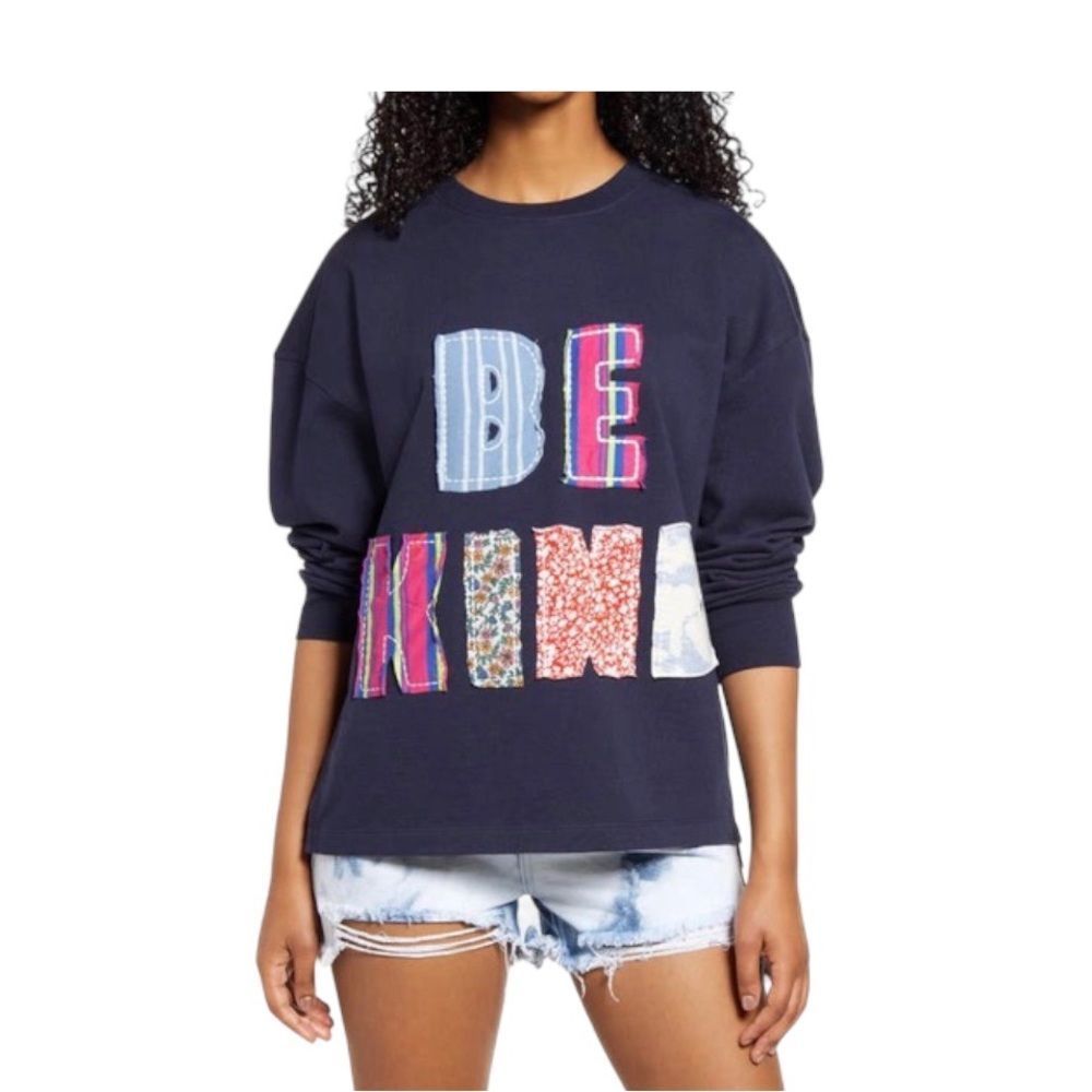 Nordstrom BP Oversized Crewneck Long Sleeves Sweatshirt Navy
